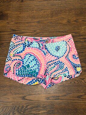 Lilly Pulitzer Callahan Shorts Size 00 Pink Blue Mosaic Print